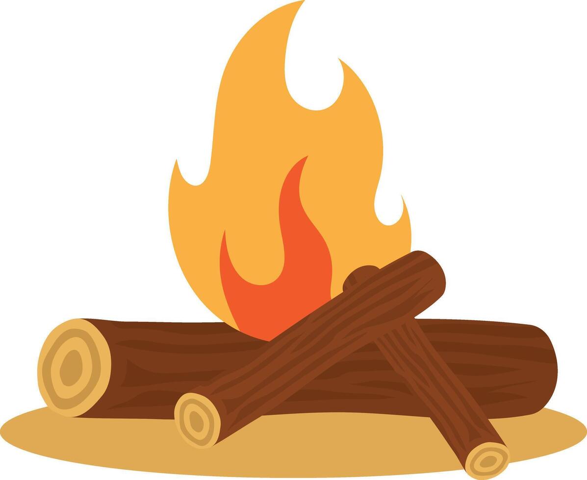 Wood Campfire Element with Flat Cartoon Design. Isolated on White Background. vector