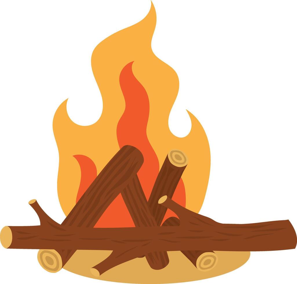 Wood Campfire Element with Cartoon Design, Isolated on White Background. vector