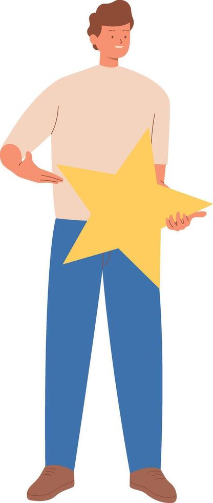 People Holding Star Character with Flat Cartoon Design. vector