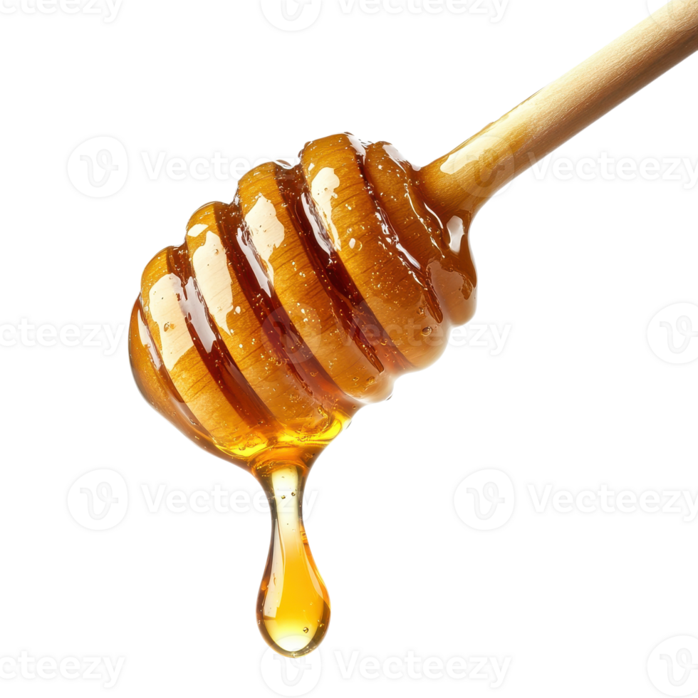 Honey dripping from stick on transparent background. png