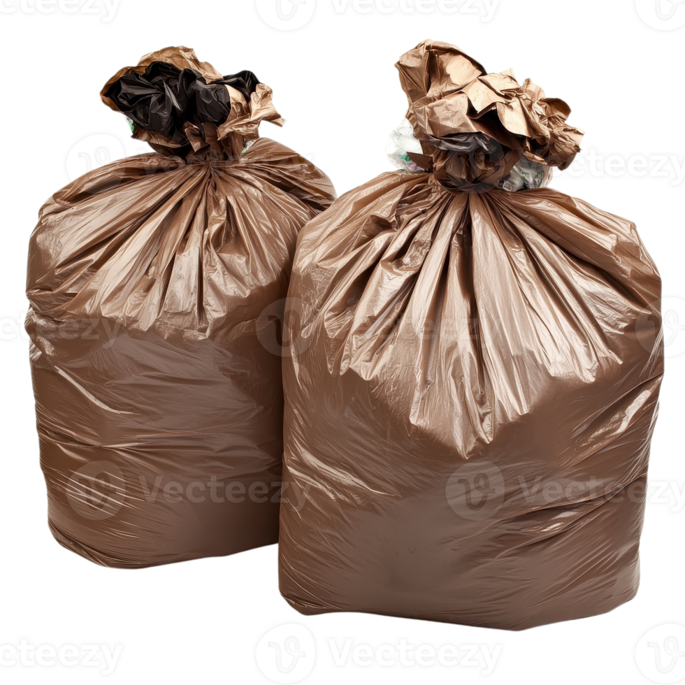 Two brown garbage bags on transparent background. png