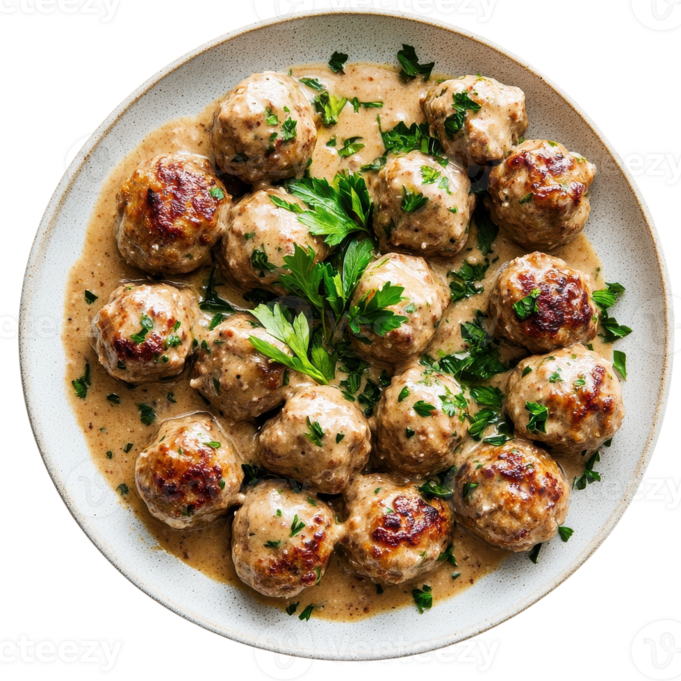 Swedish meatballs plate on transparent background. png