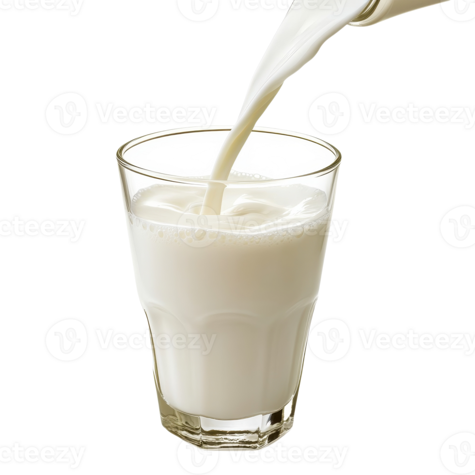 Milk being poured slowly on transparent background. png