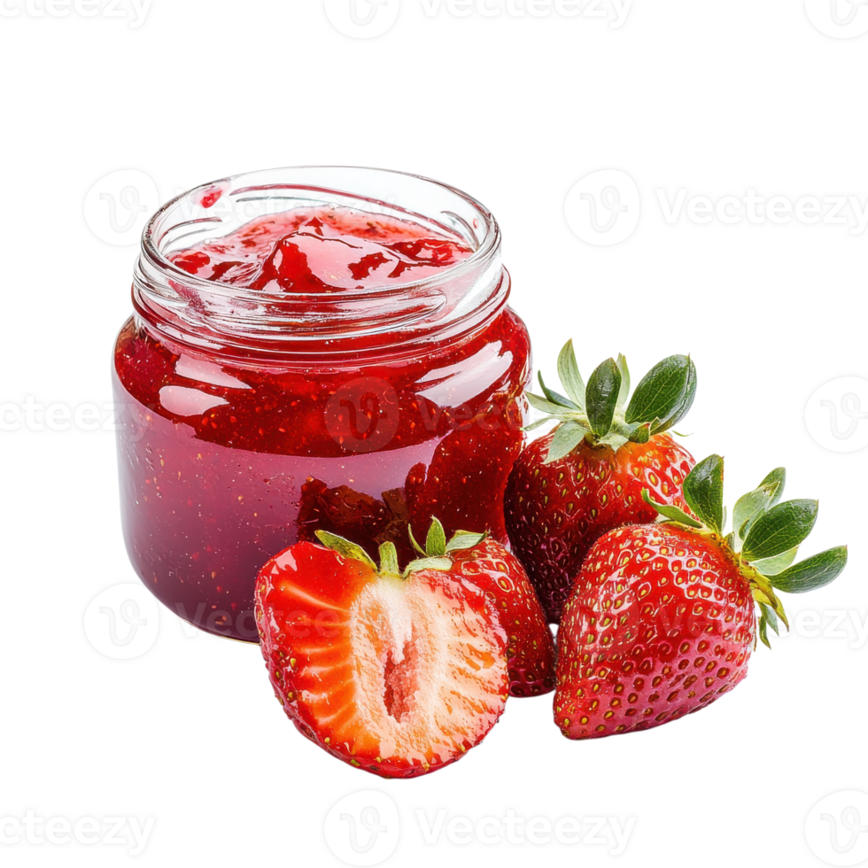Jar of jam and berries on transparent background. png
