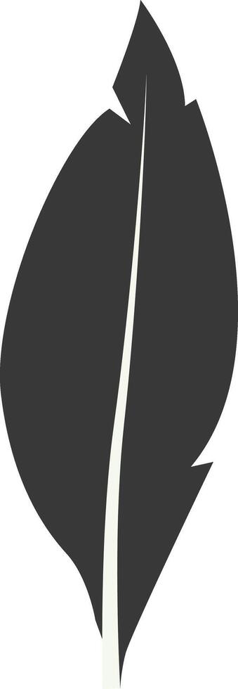 Black Silhouette of Curved Feather with Simple Design, Isolated on White Background, vector