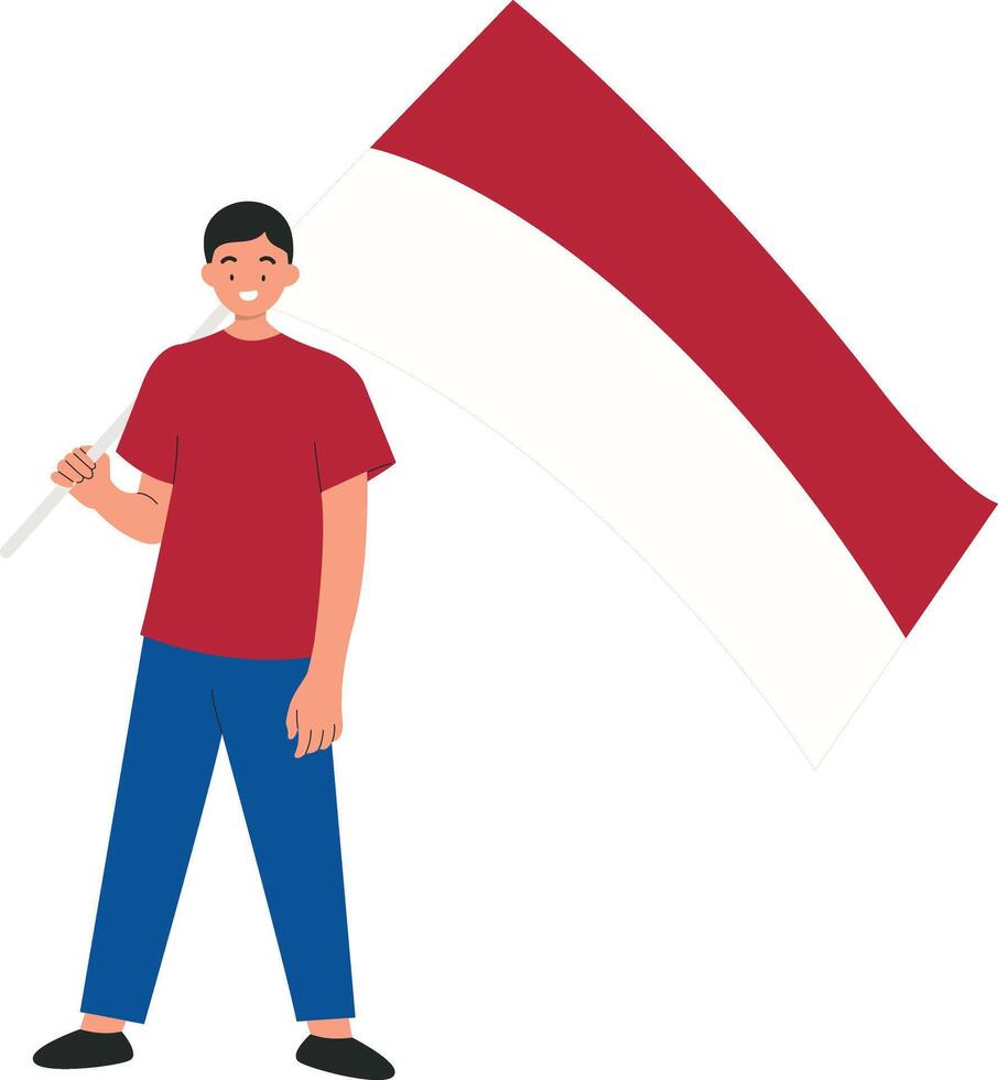 People Raise Indonesian Flag to Celebrate Indonesian Independence Day. Isolated on White Background vector
