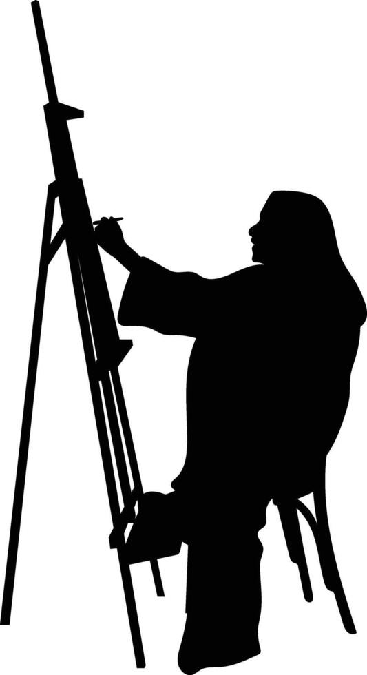 Silhouette of People Painting on Canvas, Design Element, Isolated on White Background, vector