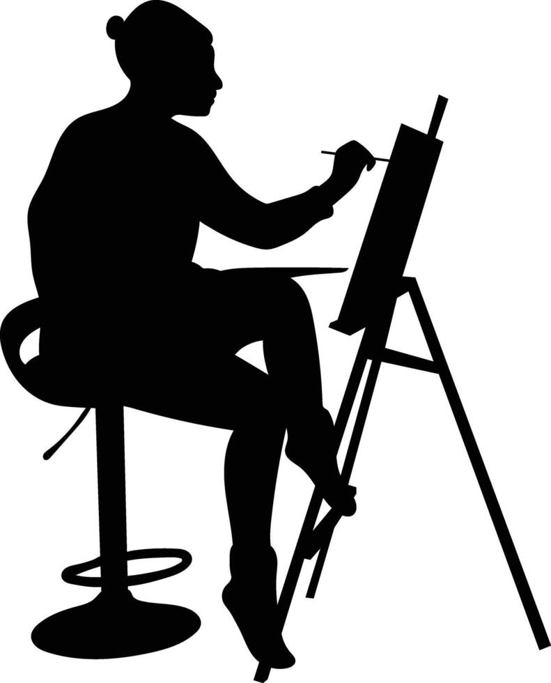 Silhouette of People Painting on Canvas. Flat Illustration. vector
