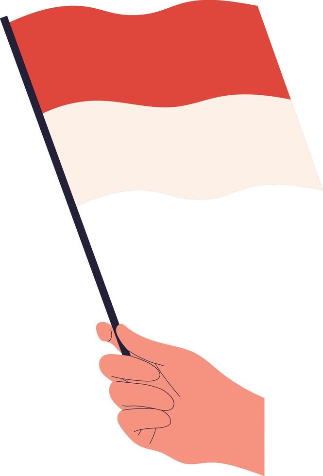 Hand Holding on the Indonesian Flag in Cartoon Design. vector