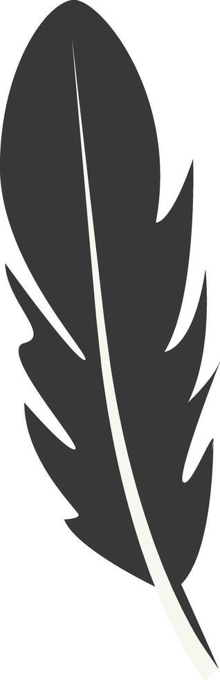 Black Silhouette of Curved Feather with Simple Design, Isolated on White Background. vector