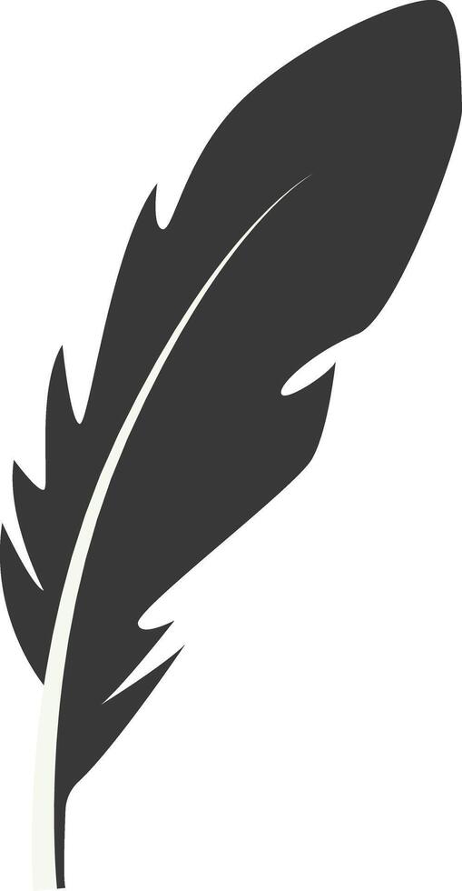 Black Silhouette of Curved Feather in Simple Shape, Isolated on White Background, vector