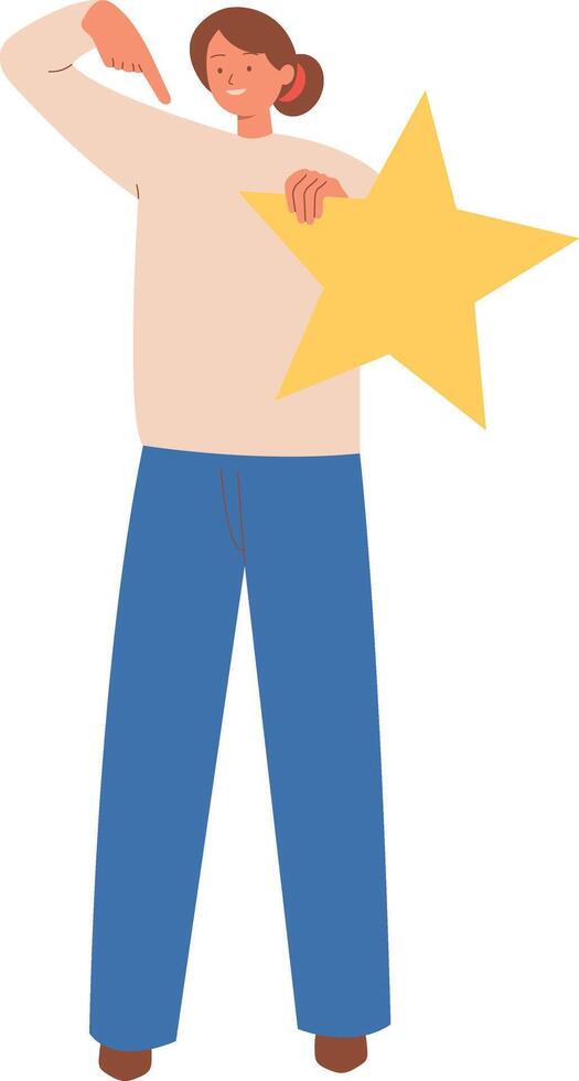 People Holding Star Character in Flat Cartoon Design. vector