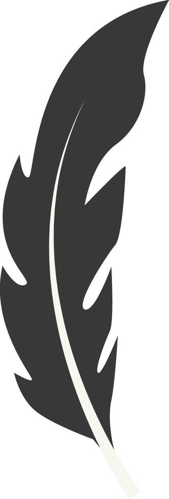 Black Silhouette of Curved Feather with Simple Shape, Isolated on White Background. vector