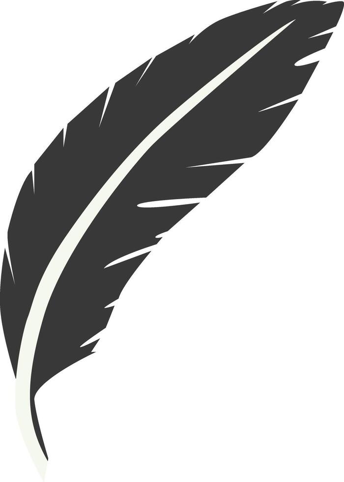 Black Silhouette of Curved Feather in Simple Design, Isolated on White Background vector