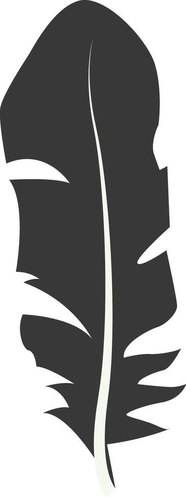 Black Silhouette of Curved Feather with Simple Shape. vector