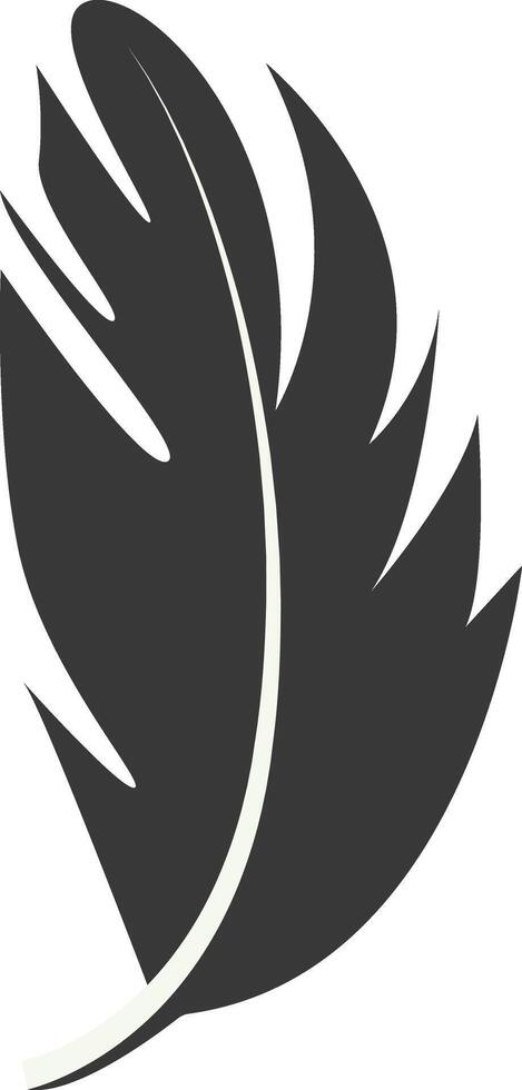 Black Silhouette of Curved Feather with Simple Design. Isolated on White Background. vector