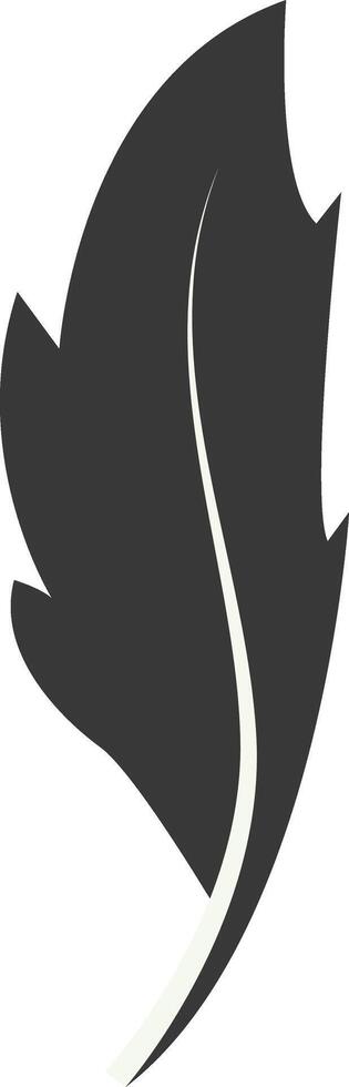 Black Silhouette of Curved Feather in Simple Shape, vector