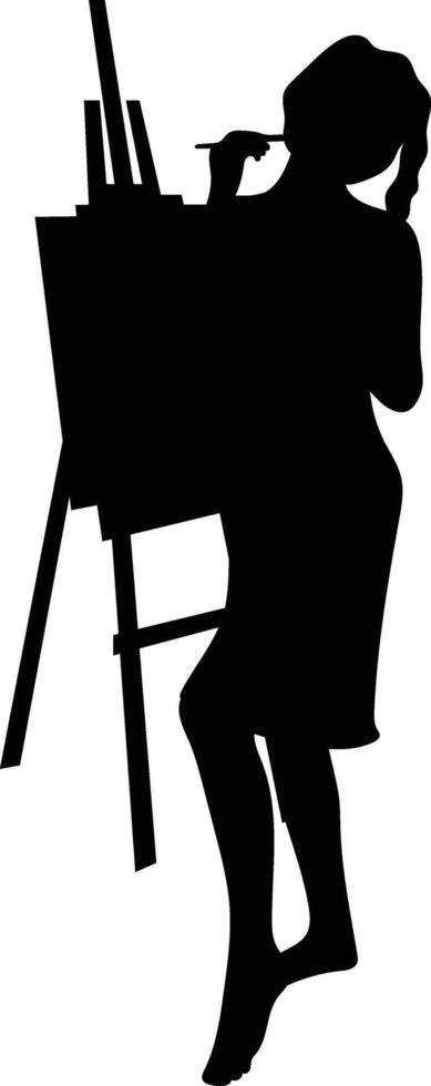 Silhouette of People Painting on Canvas, Isolated on White Background. vector