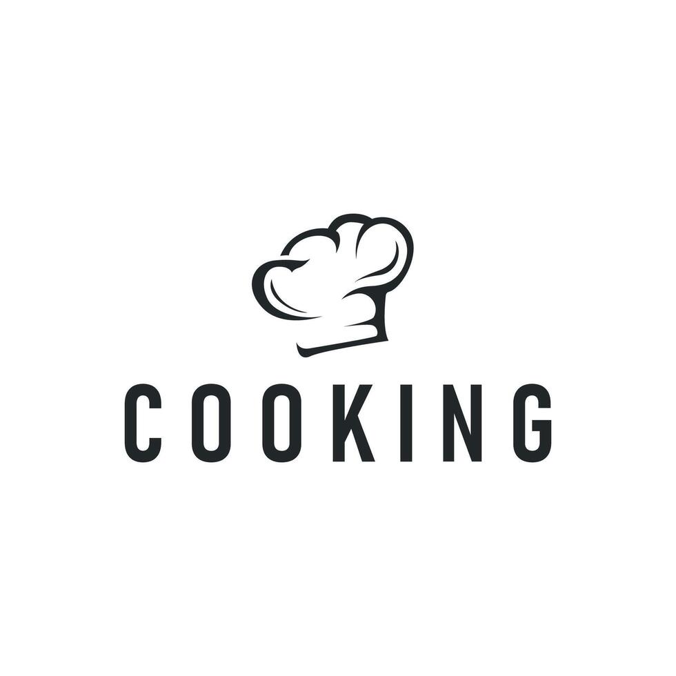 simple elegant silhouette concept design of cooking logo with chef hat icon, and cooking symbol for restaurant vector