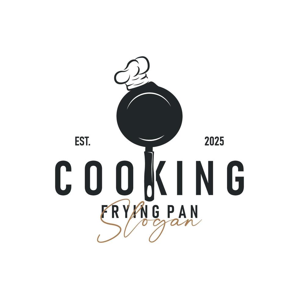 simple elegant silhouette concept design of cooking logo with chef hat icon, and cooking equipment silhouette symbol for poster or business brand vector