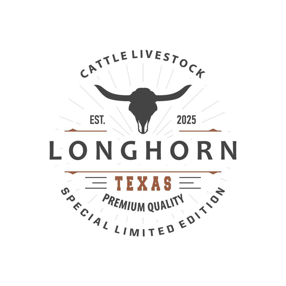 retro design longhorn logo illustration horn symbol from old ranch concept template in west texas vector