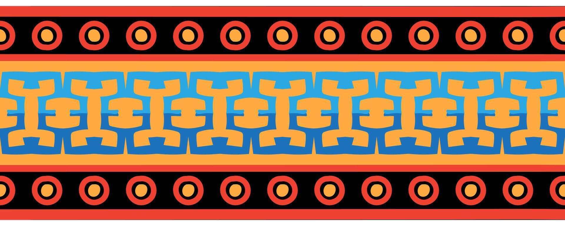 Retro ethnic aztec stripe pattern with tribal border textile design. vector