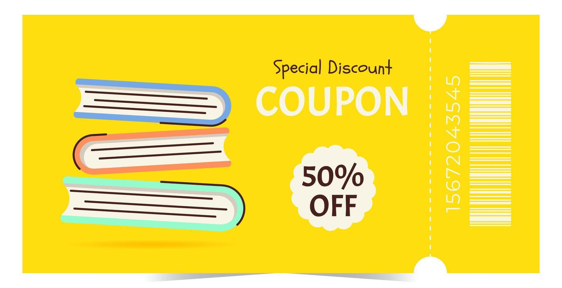Modern gift voucher template with books. Design for promotions, discounts, rewards and marketing materials. Flat illustration vector