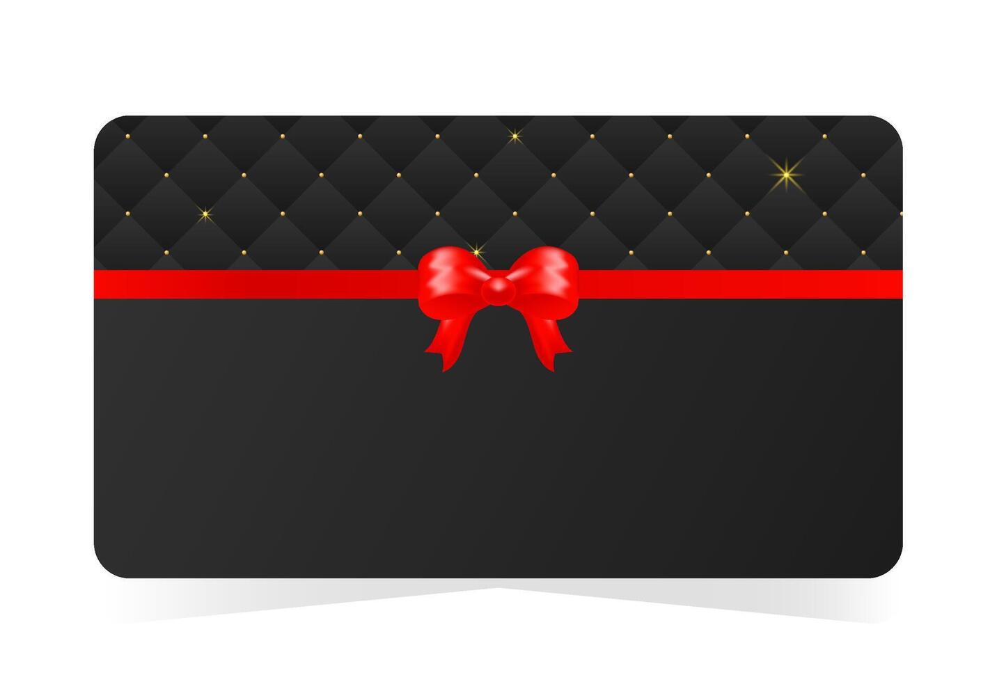 High end gift card design with black quilted background with subtle gold accents and red satin bow and ribbon. illustration for luxury branding, product packaging, digital gifts, VIP promotions vector