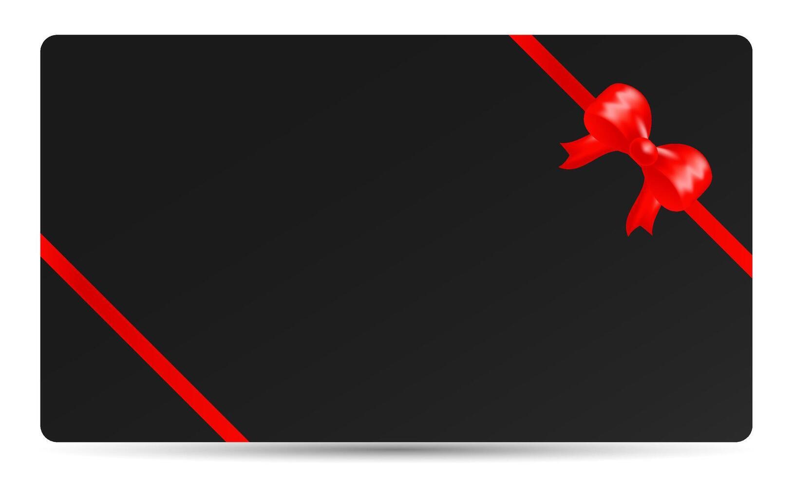 Gift card with red satin bow and ribbon on black background. illustration for luxury presents, birthday surprises or holiday discounts vector