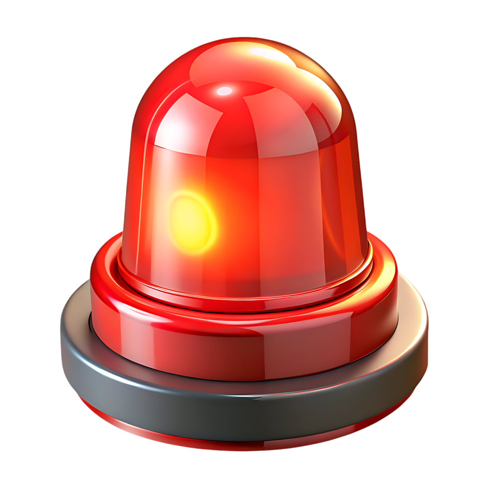 Red emergency light siren illustration shining brightly with reflective glowing effects png