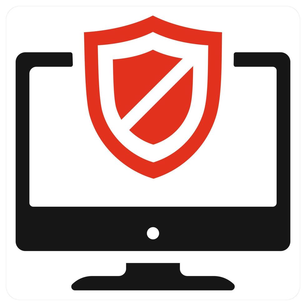 Secured Computer icon concept in red color vector