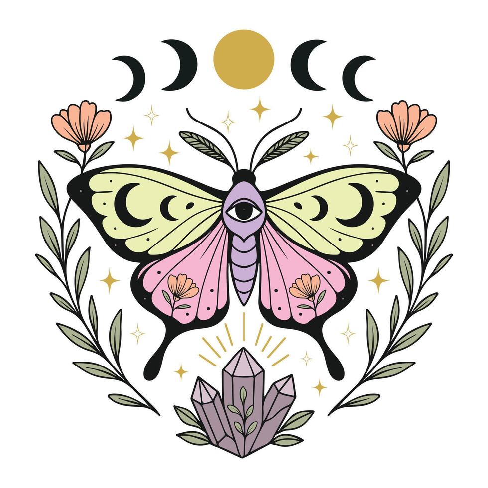 Artistic Moth and Butterfly T-shirt in Boho Style vector