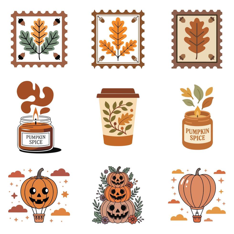 Fall Autumn Clipart, Retro Boho Autumn design sublimation, Happy Fall season vibes collection vector