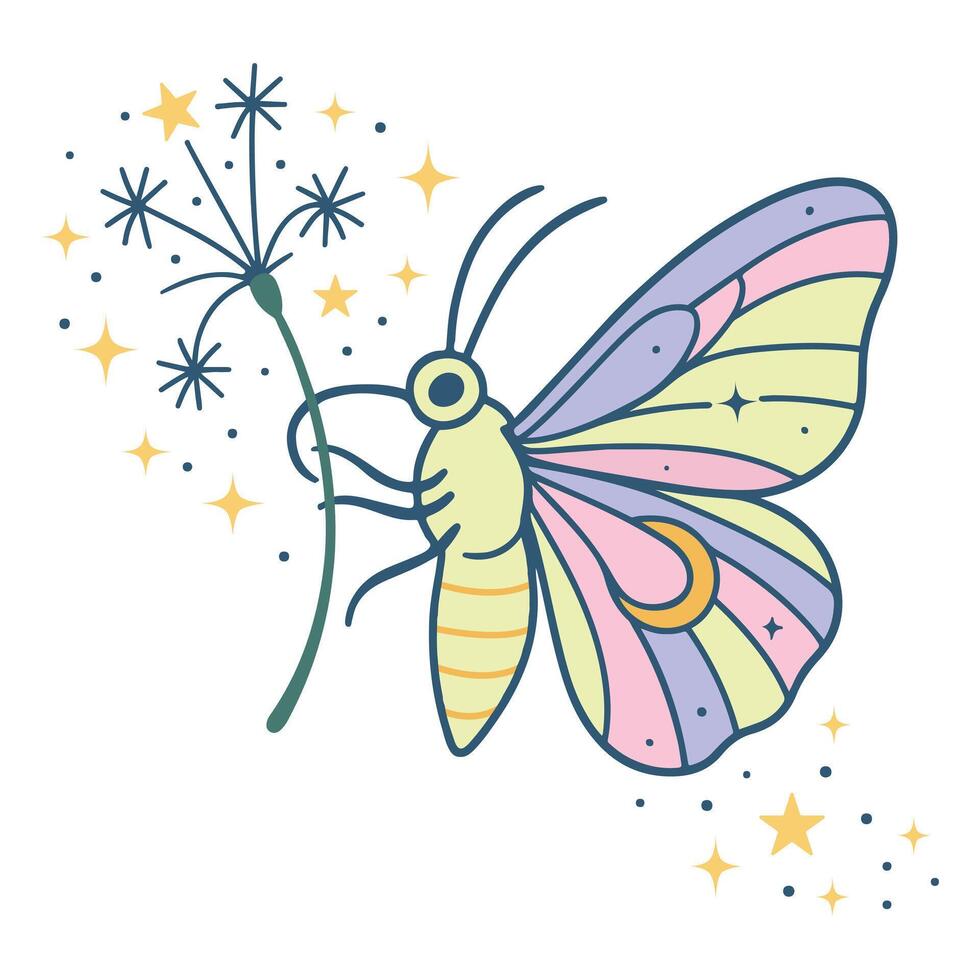 Hand Drawn Butterfly and Moth Design on Boho Shirt vector