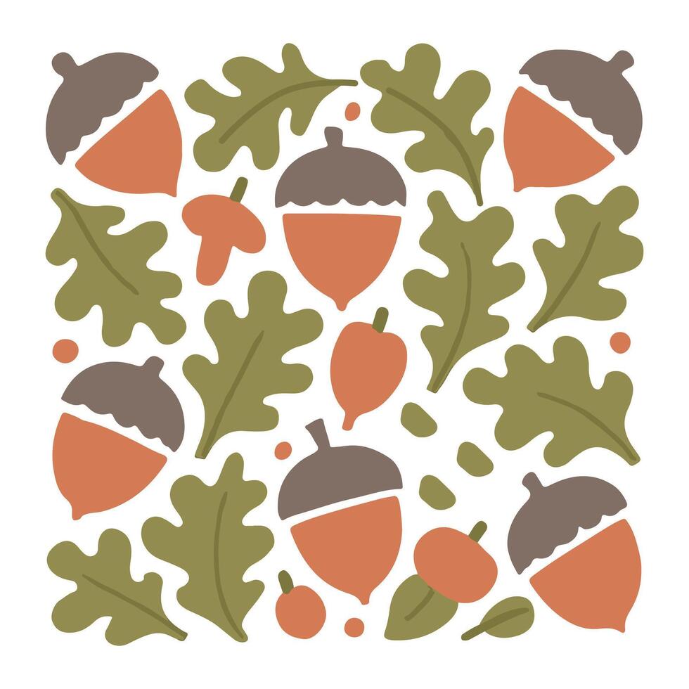 Acorn Pattern Block illustration, Fall Autumn Clipart, Retro Boho Autumn design sublimation, Happy Fall season vibes vector