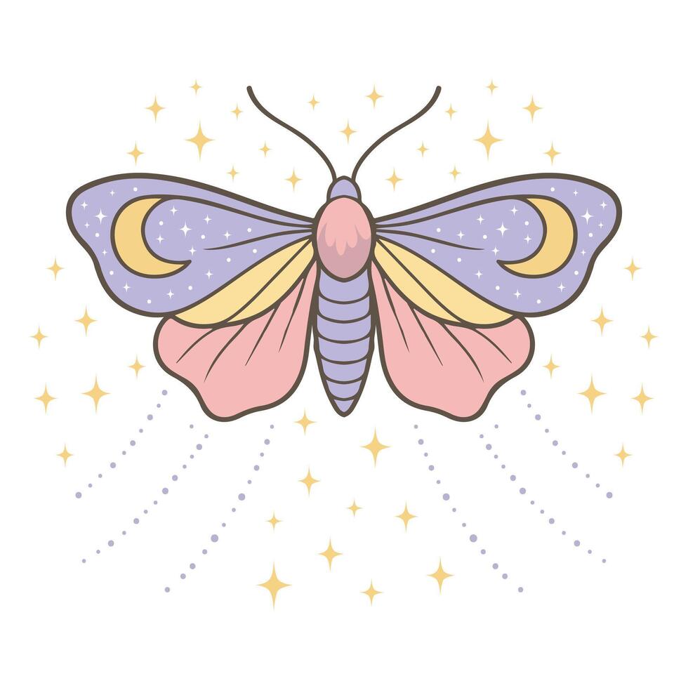 Boho Mystic Moth T-shirt with Beautiful Butterfly Design vector