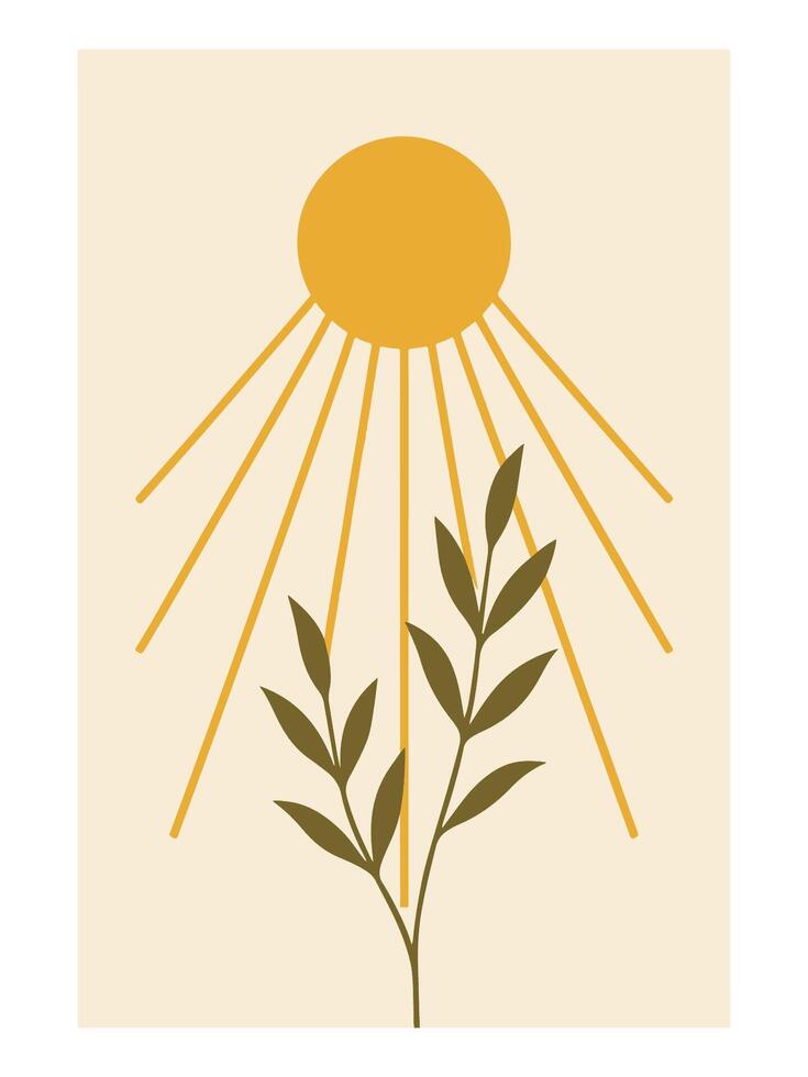 Golden Hour Grass Print - Abstract Boho Wall Art , Retro home decor illustration, minimalist Wall art vector