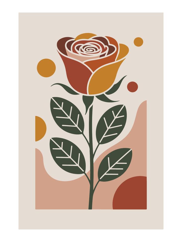 Rose Stem Wall Art , Abstract Boho Wall Art , Retro home decor illustration, minimalist Wall art vector