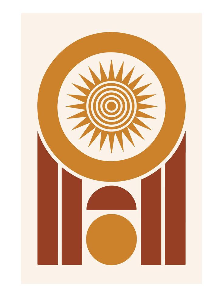Solar Echo - Abstract Boho Wall Art , Retro home decor illustration, minimalist Wall art vector