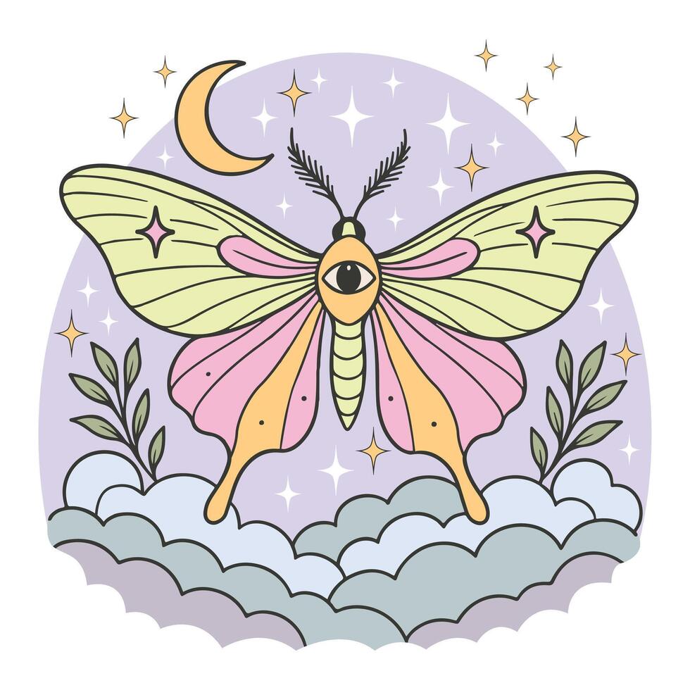 Detailed Moth Illustration on Soft Boho Tee Shirt vector
