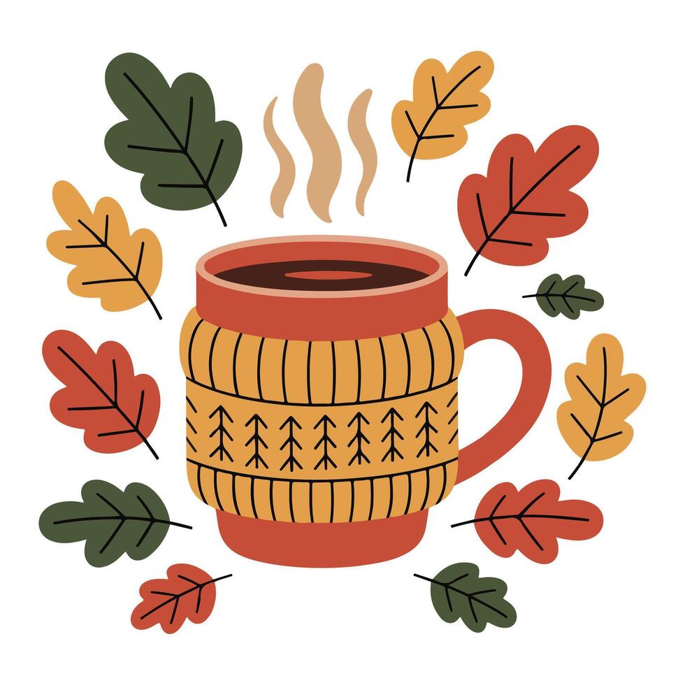 Sweater Weather Mug illustration, Fall Autumn Clipart, Retro Boho Autumn design sublimation, Happy Fall season vibes vector