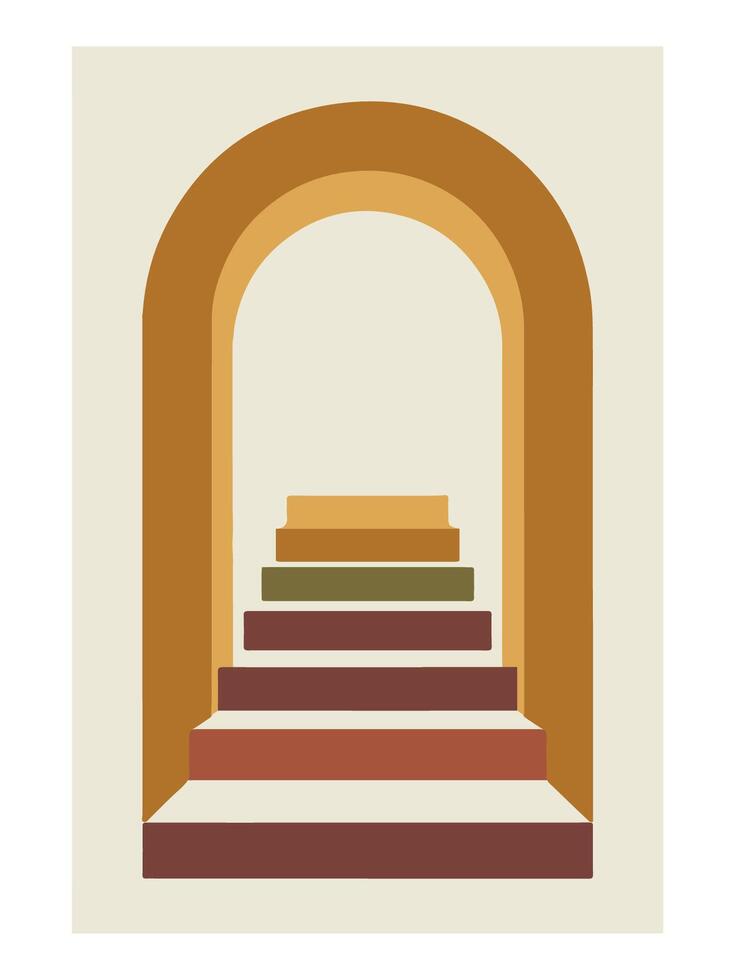 Desert Steps to Archway - Abstract Boho Wall Art , Retro home decor illustration, minimalist Wall art vector
