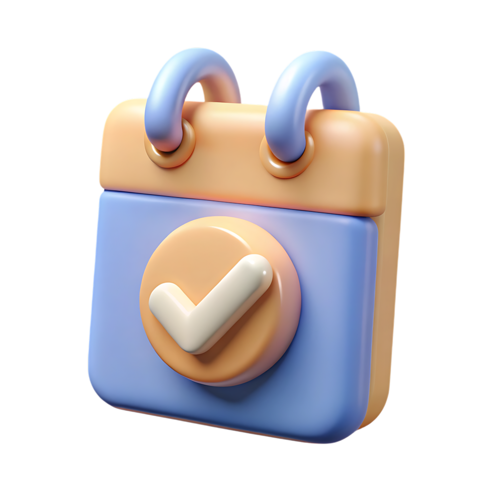 3d rendered calendar icon with check mark symbolizing a completed task or appointment png