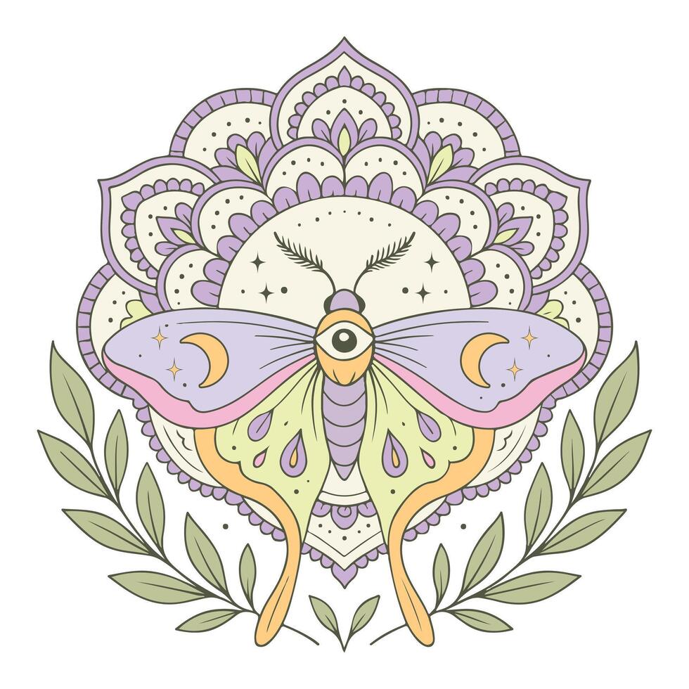 Bohemian Style Moth Tee with Magical Insect Design vector