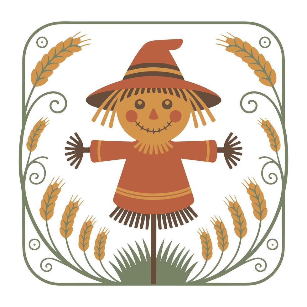 Boho Scarecrow illustration - Fall Autumn Clipart, Retro Boho Autumn design sublimation, Happy Fall season vibes vector