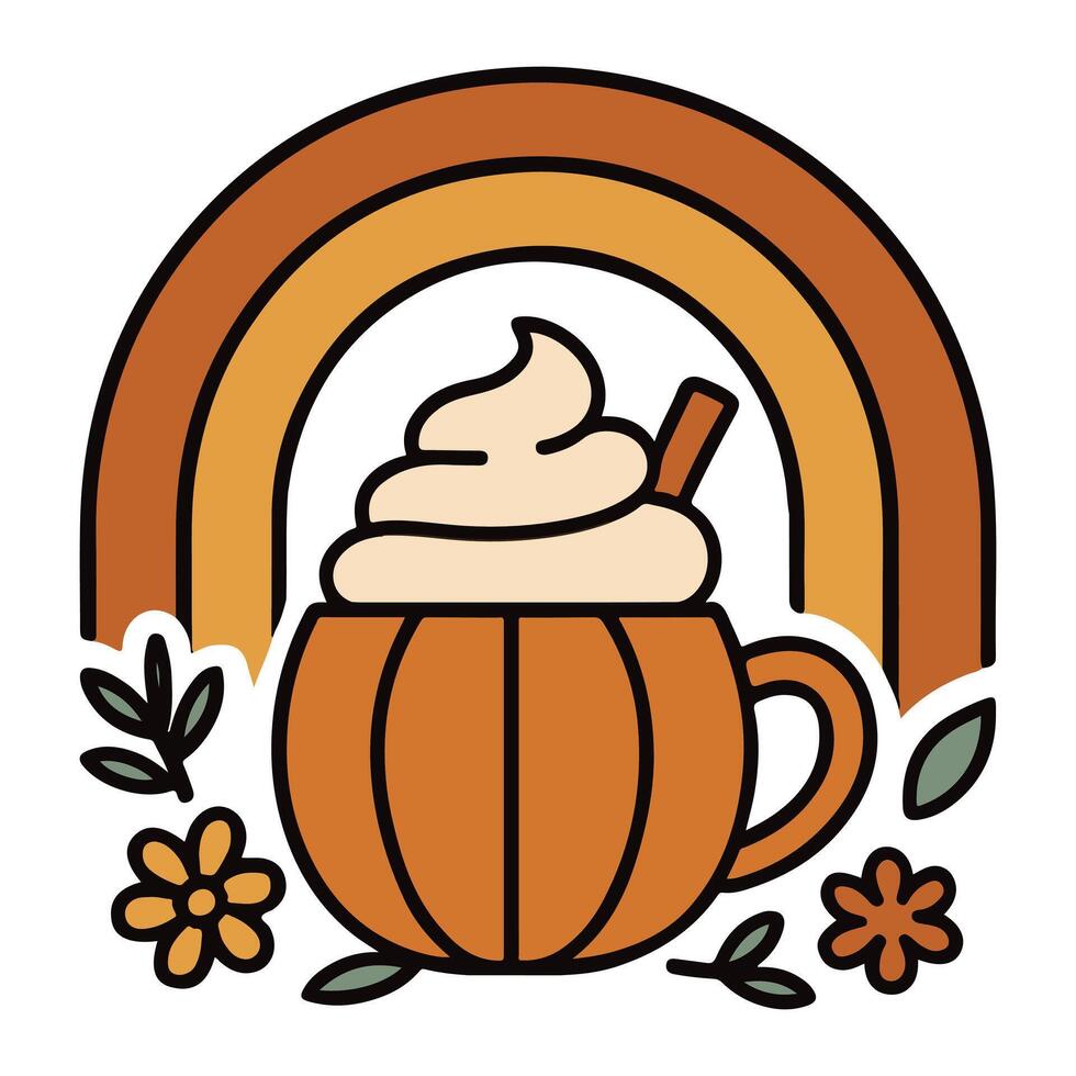 Pumpkin Spice illustration - Fall Autumn Clipart, Retro Boho Autumn design sublimation, Happy Fall season vibes vector