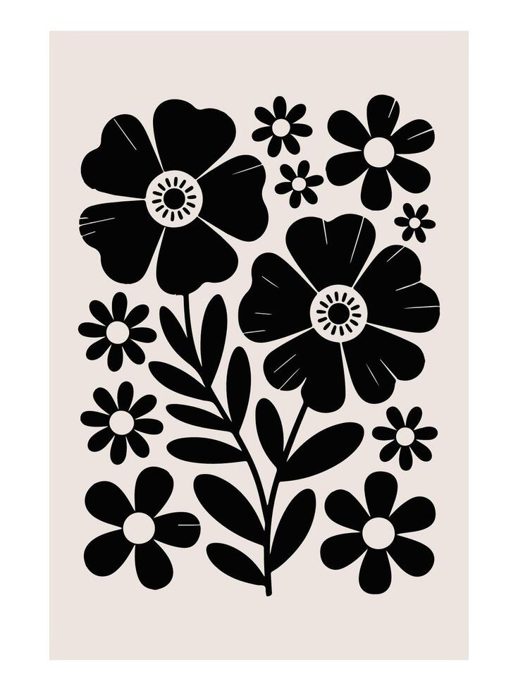 boho abstract flowers - Abstract Boho Wall Art , Retro home decor illustration, minimalist Wall art vector