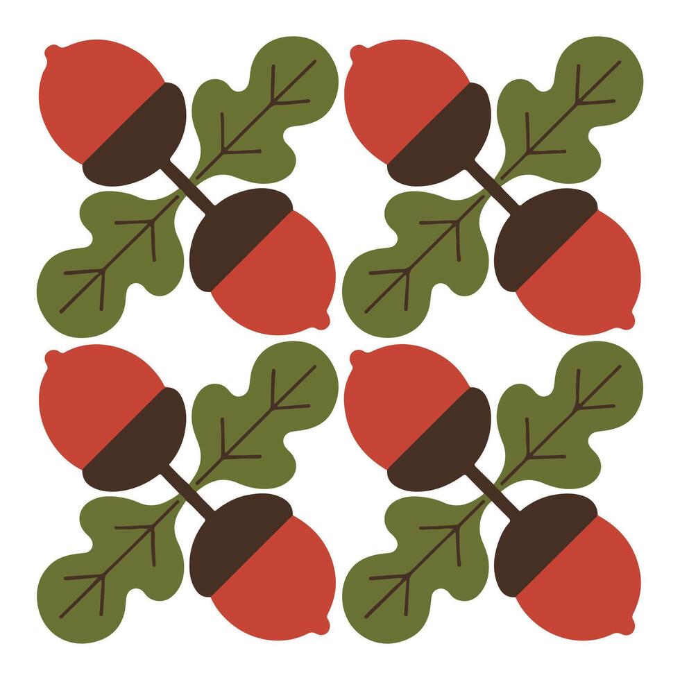 Acorn Pattern Block illustration - Fall Autumn Clipart, Retro Boho Autumn design sublimation, Happy Fall season vibes vector