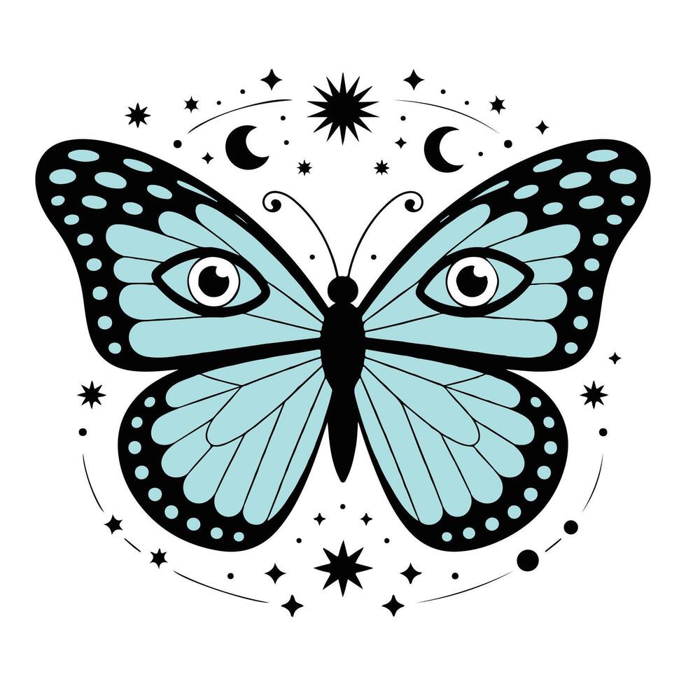 Boho Graphic T-shirt Featuring Butterfly and Moth vector