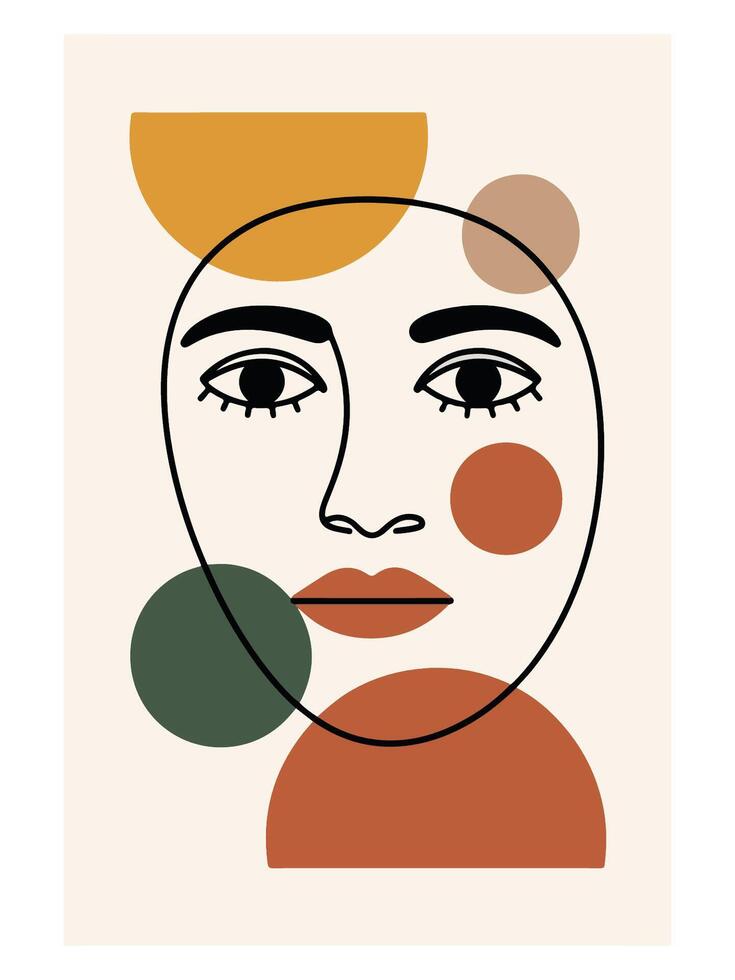 Fluid Expression Abstract Face in One Line - Abstract Boho Wall Art , Retro home decor illustration, minimalist Wall art vector